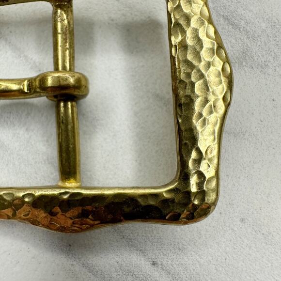 Vintage Solid Brass Hammered Texture Prong Belt Buckle Taiwan ROC Unisex ✨ - Picture 6 of 13